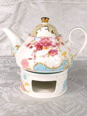 Grace’s Teaware Teapot and Warming Stand in Pink Rose Dots # 27491